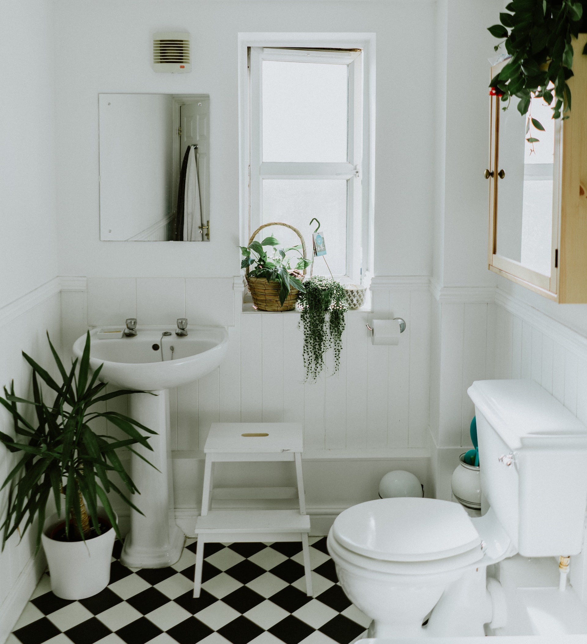 Small Bathroom With Checkered Tiles